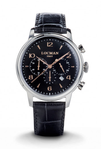 Locman Orologio Cronografo Uomo 1960-0254a01r-00bkrg2pk: Quarzo, Cassa Acciaio, Cinturino Pelle Nero, Impermeabile 5 ATM
