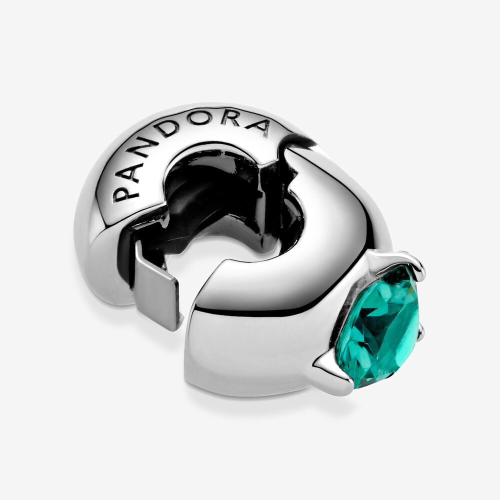 Pandora Clip with Green Round Solitaire 799204C03