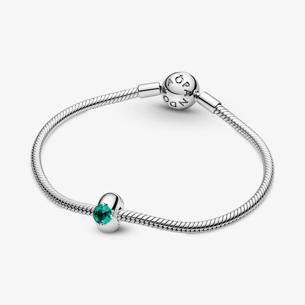 Pandora Clip with Green Round Solitaire 799204C03