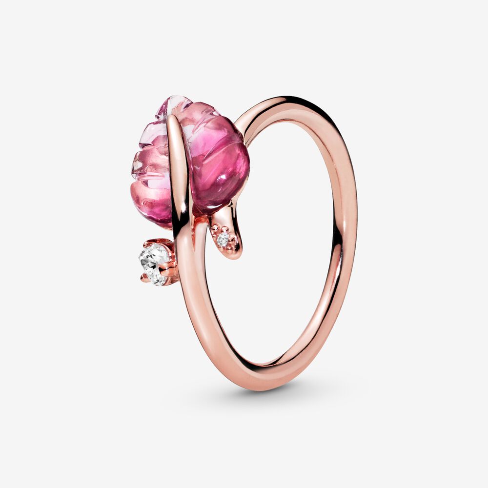Pandora Pink Murano Glass Leaf Ring 188319PMU