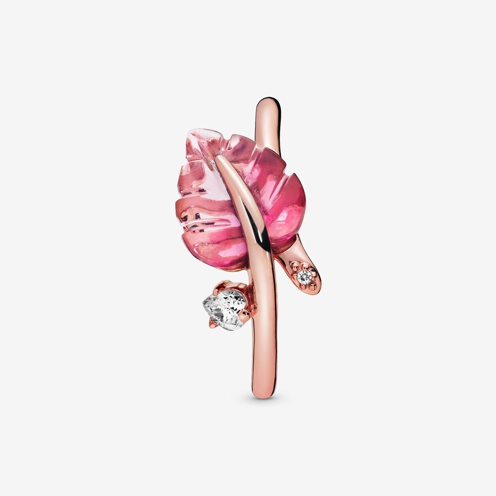 Pandora Pink Murano Glass Leaf Ring 188319PMU
