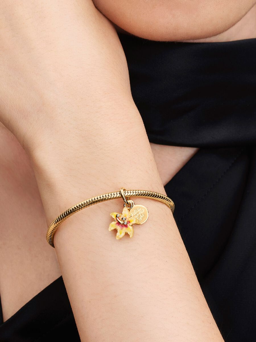 Charm Pandora Disney, Rapunzel, Fiore Magico che si illumina al buio Placcatura in Oro 14k