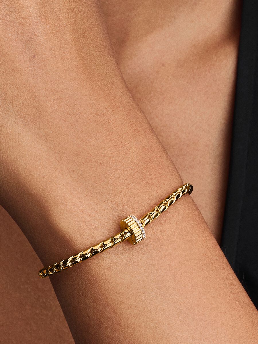 Charm Pandora Clip Rigata con Pietre Placcatura in Oro 14k