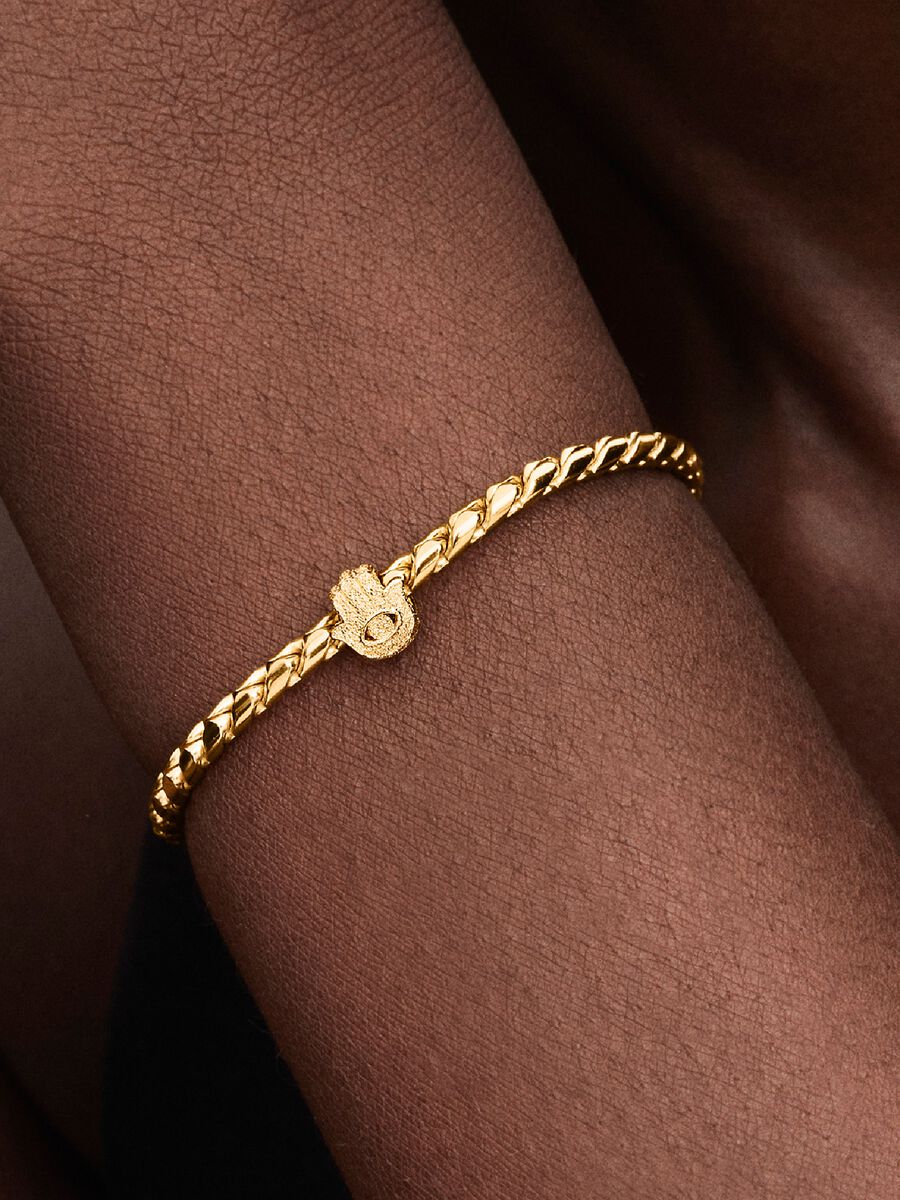 Mini Charm Pandora Mano di Fatima effetto diamantato Placcatura in Oro 14k