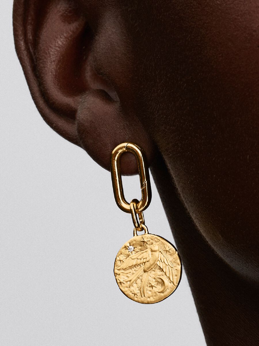 Charm Medallion Rondine "Dum Vita Est Spes Est" Placcatura in Oro 14k