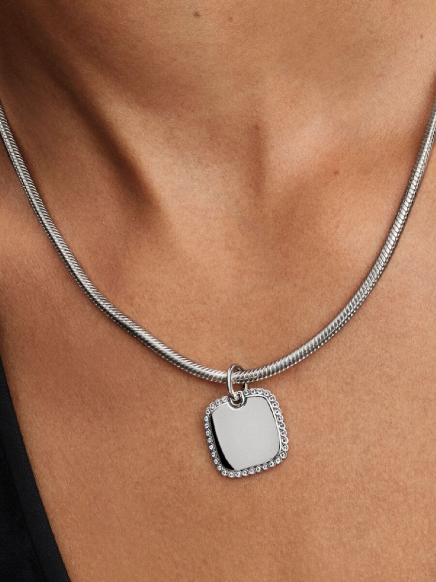 Charm Pandora Pendente Medaglia Quadrata Luminosa da incidere Argento Sterling 925