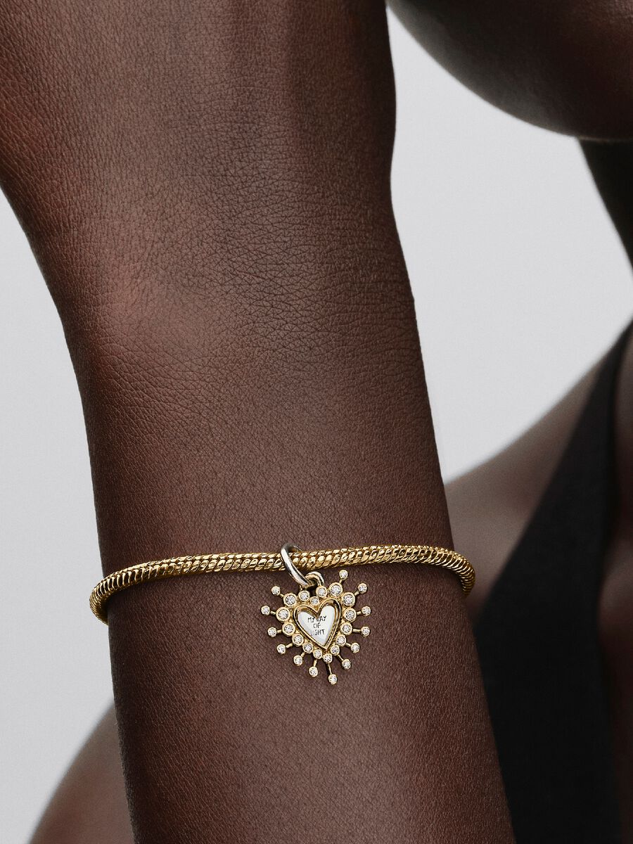 Charm Pandora pendente Cuore Luminoso doppio Argento Sterling 925, Placcatura in Oro 14k 764141C01