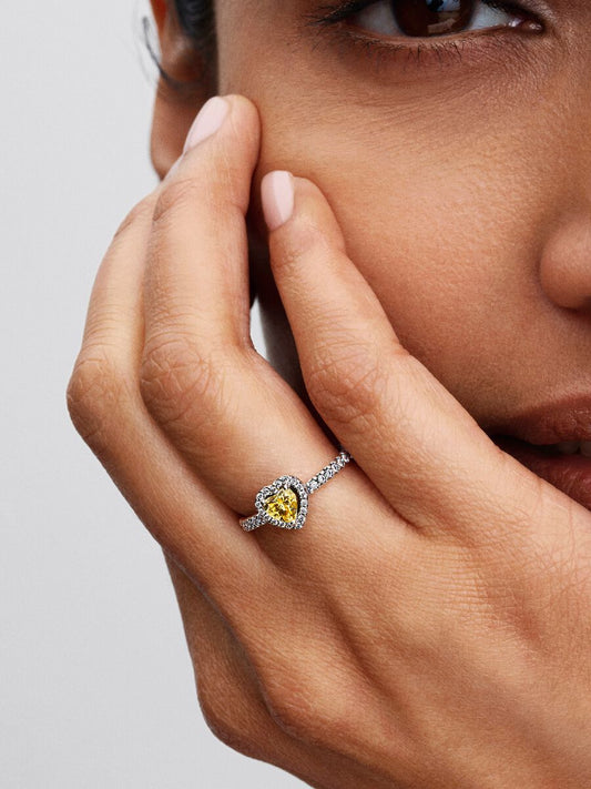 Anello Pandora Cuore in Rilievo Giallo Argento Sterling 925 198421C06