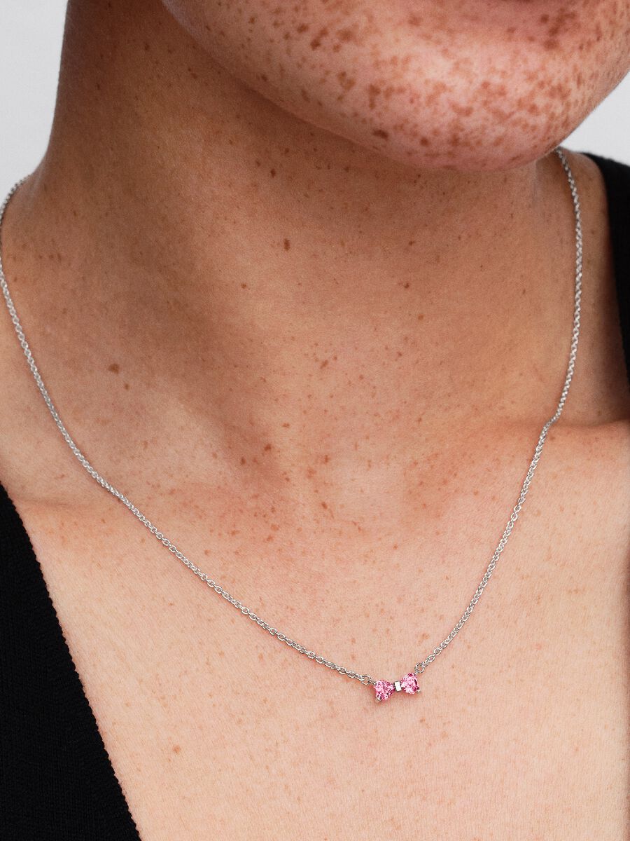 Collana Pandora Fiocco Luminoso Rosa Argento Sterling 925