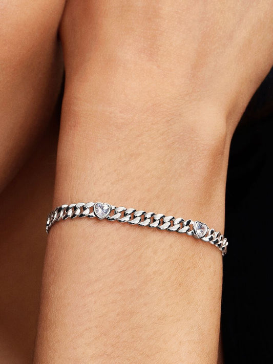 Bracciale Pandora Catena Maglia Cubana con Cuori Argento Sterling 925 594226C01