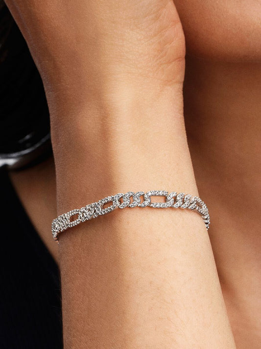 Bracciale Pandora Catena Maglia Cubana Pavè con Ovali Argento Sterling 925 594227C01