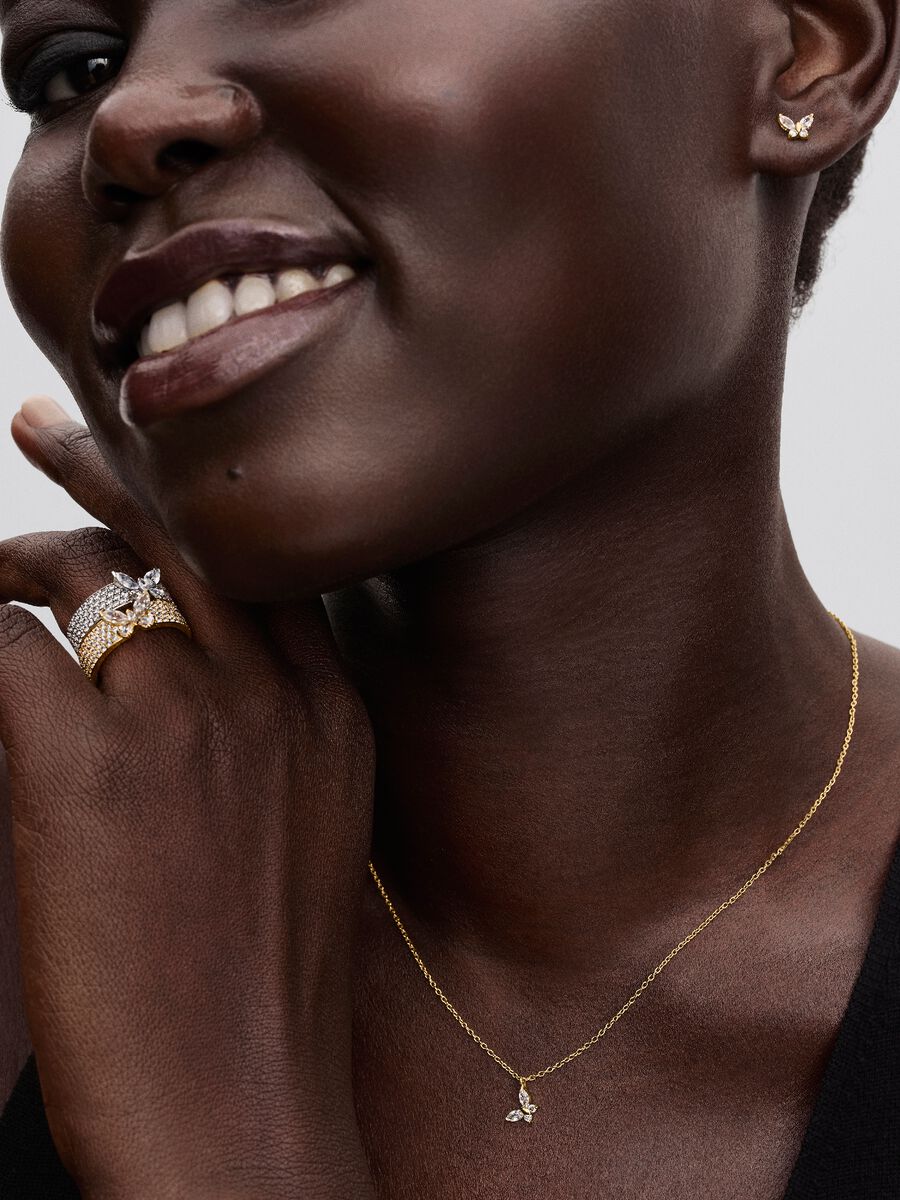 Anello Pandora Fascia Pavè con Farfalla Luminosa Placcatura in Oro 14k 164270C01