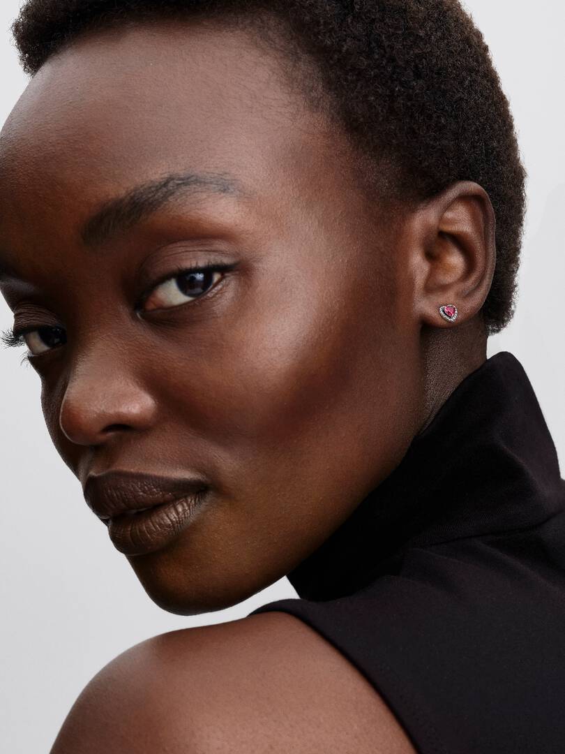 Pandora Dark Pink Crystal Hoop Earrings 925 Sterling Silver 293851C02