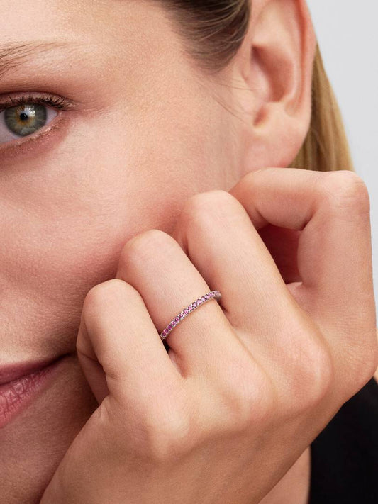 Anello Pandora Pavè Fascia Sottile Rosa 192999C02