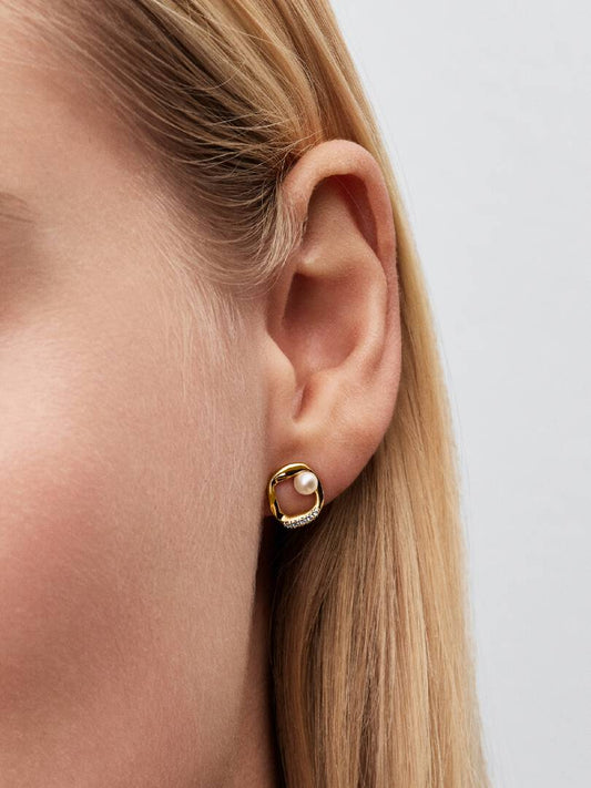 Orecchini Pandora Cerchio Linea Sinuosa con Perla d'Acqua Dolce Coltivata e Pavè 264662C01