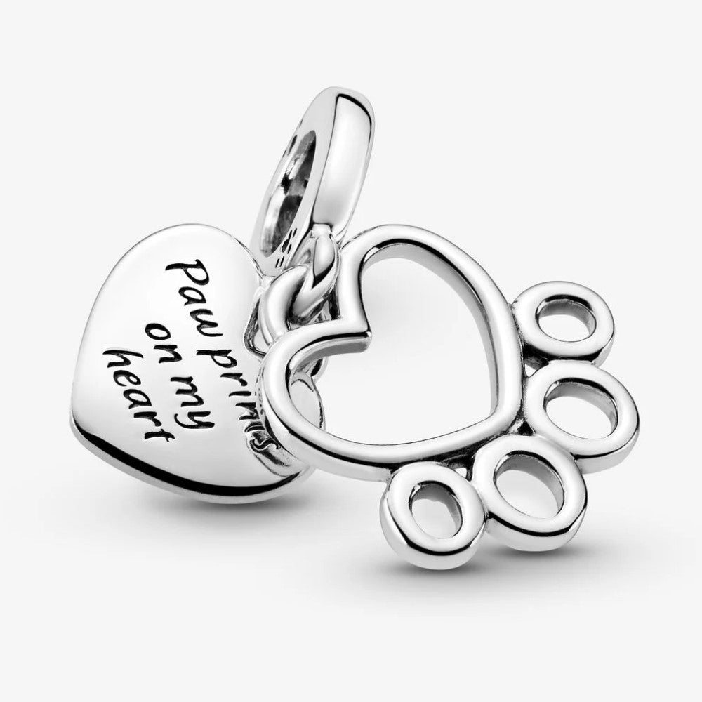 Pandora Paw Print and Hearts Pendant Charm 799360C00