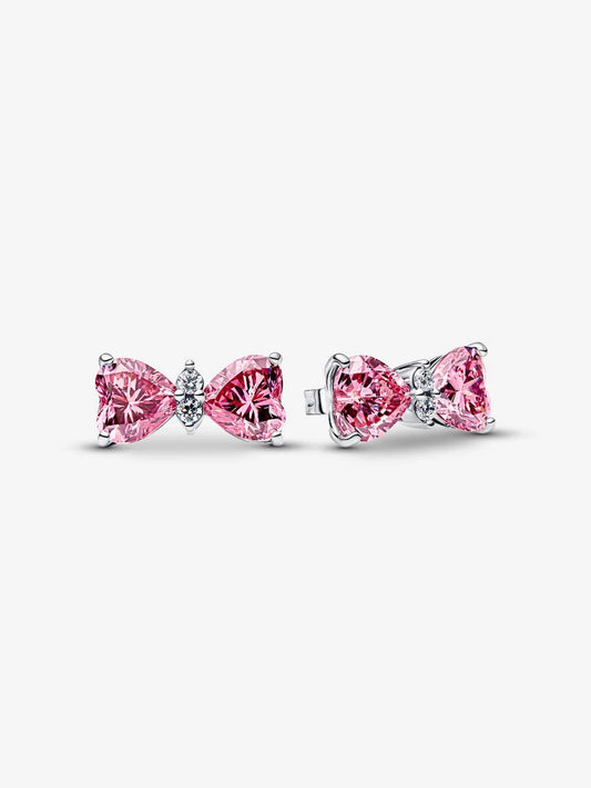 Orecchini Pandora Fiocco Luminoso Rosa Grande Argento Sterling 925