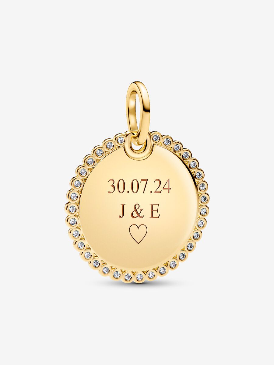 Charm Pandora Pendente Medaglia Luminosa da incidere Placcatura in Oro 14k