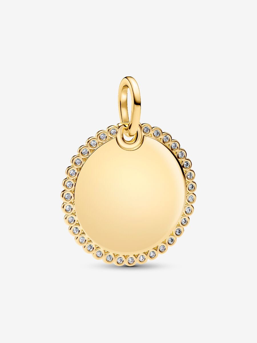 Charm Pandora Pendente Medaglia Luminosa da incidere Placcatura in Oro 14k