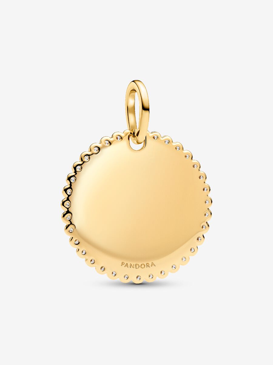 Charm Pandora Pendente Medaglia Luminosa da incidere Placcatura in Oro 14k