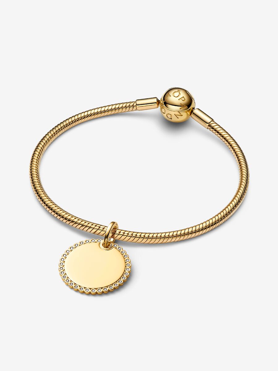 Charm Pandora Pendente Medaglia Luminosa da incidere Placcatura in Oro 14k