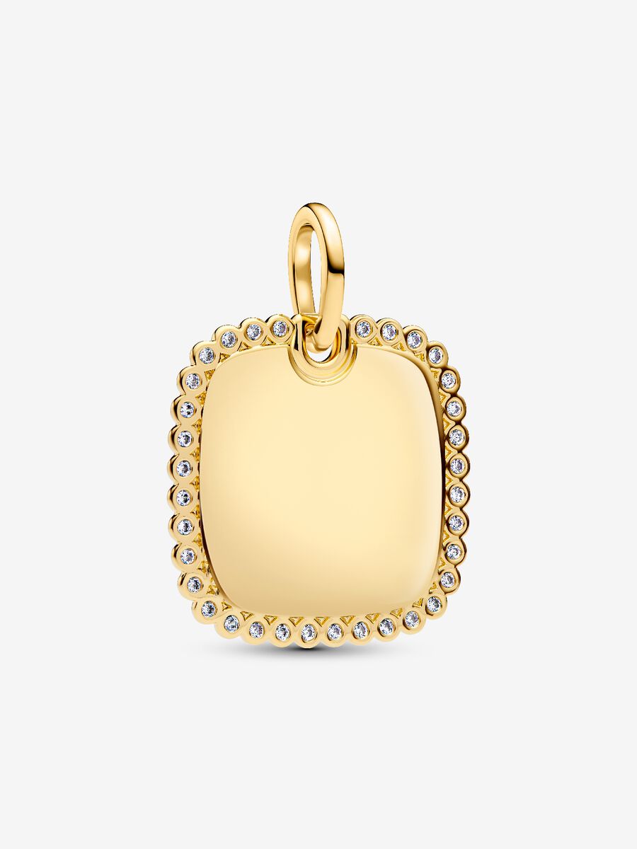 Charm Pandora Pendente Medaglia Quadrata Luminosa da incidere Placcatura in Oro 14k