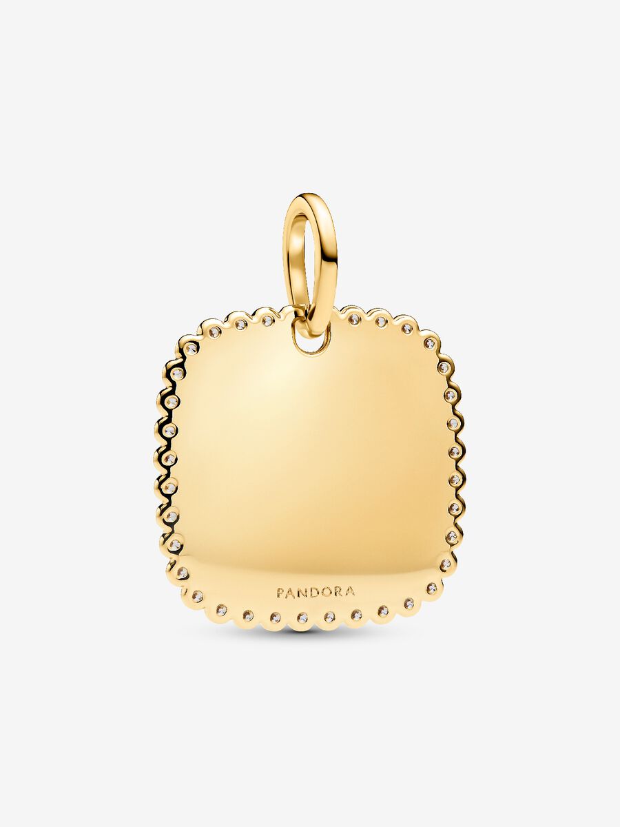 Charm Pandora Pendente Medaglia Quadrata Luminosa da incidere Placcatura in Oro 14k