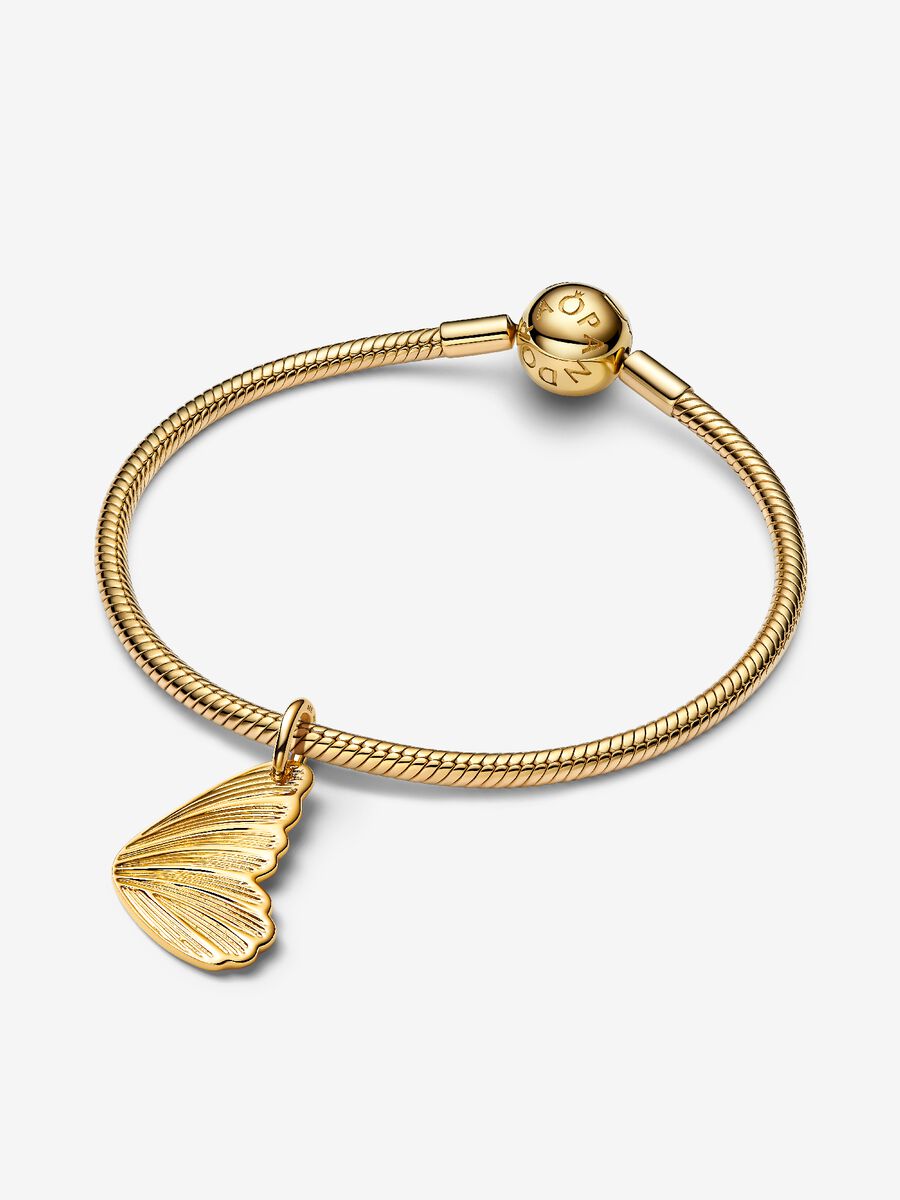Charm Pandora Pendente Ali di Farfalla da incidere Placcatura in Oro 14k