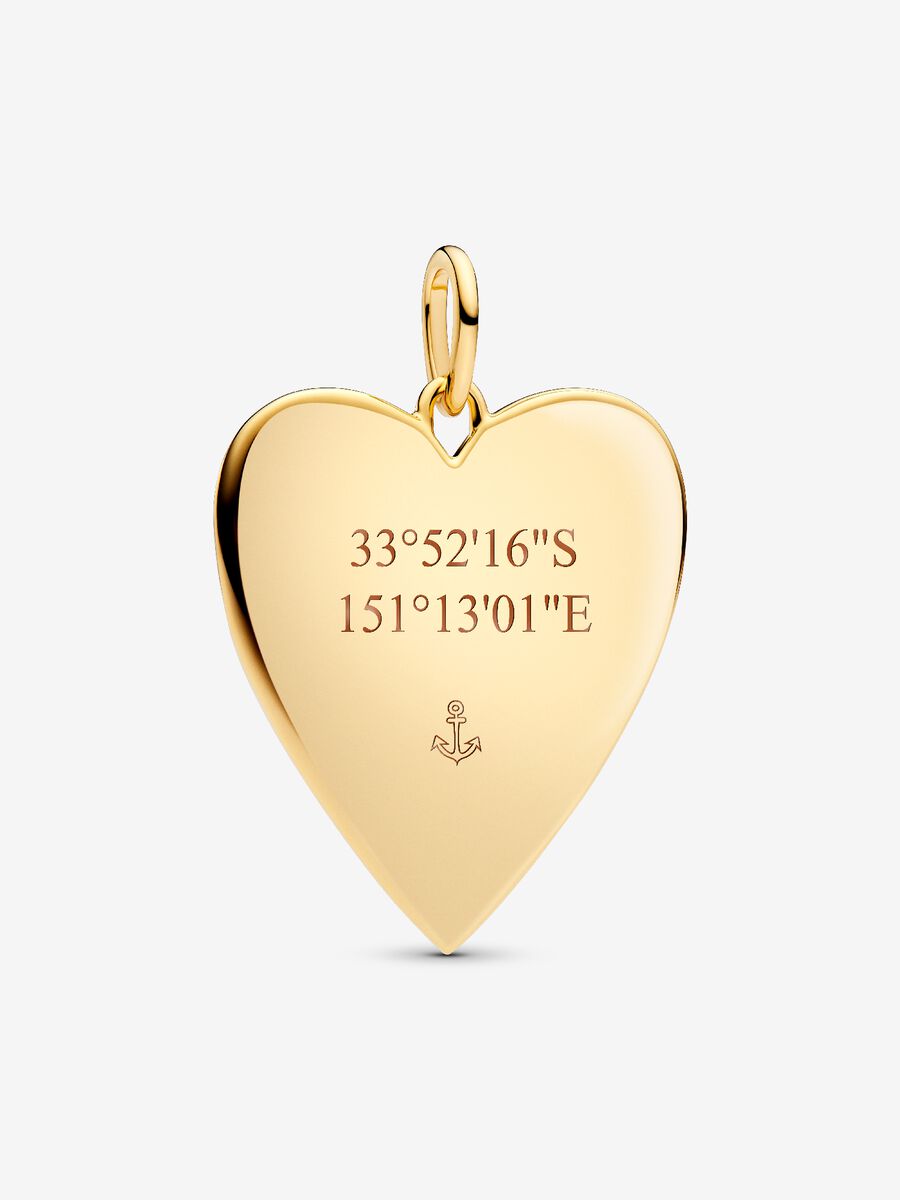 Charm Pandora Pendente Cuore Grande da incidere Placcatura in Oro 14k