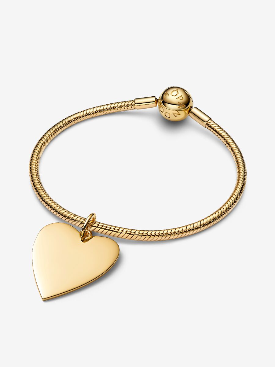 Charm Pandora Pendente Cuore Grande da incidere Placcatura in Oro 14k