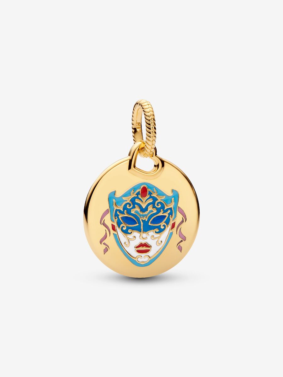 Charm Pandora Pendente Maschera Veneziana da Incidere Placcatura in Oro 14k