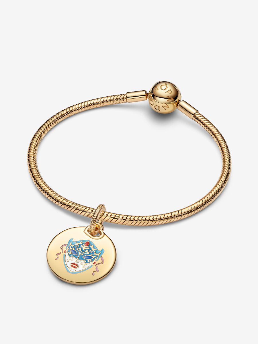 Charm Pandora Pendente Maschera Veneziana da Incidere Placcatura in Oro 14k
