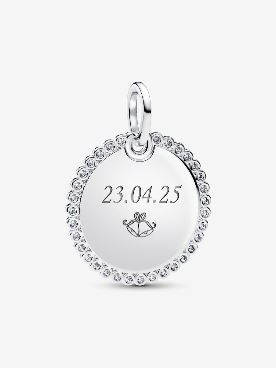 Charm Pandora Pendente Medaglia Luminosa da incidere Argento Sterling 925