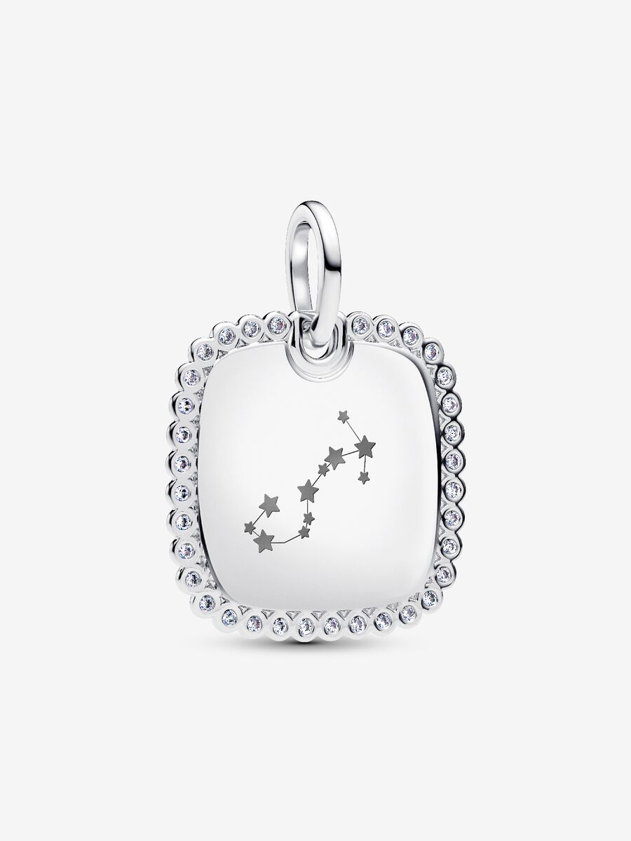 Charm Pandora Pendente Medaglia Quadrata Luminosa da incidere Argento Sterling 925