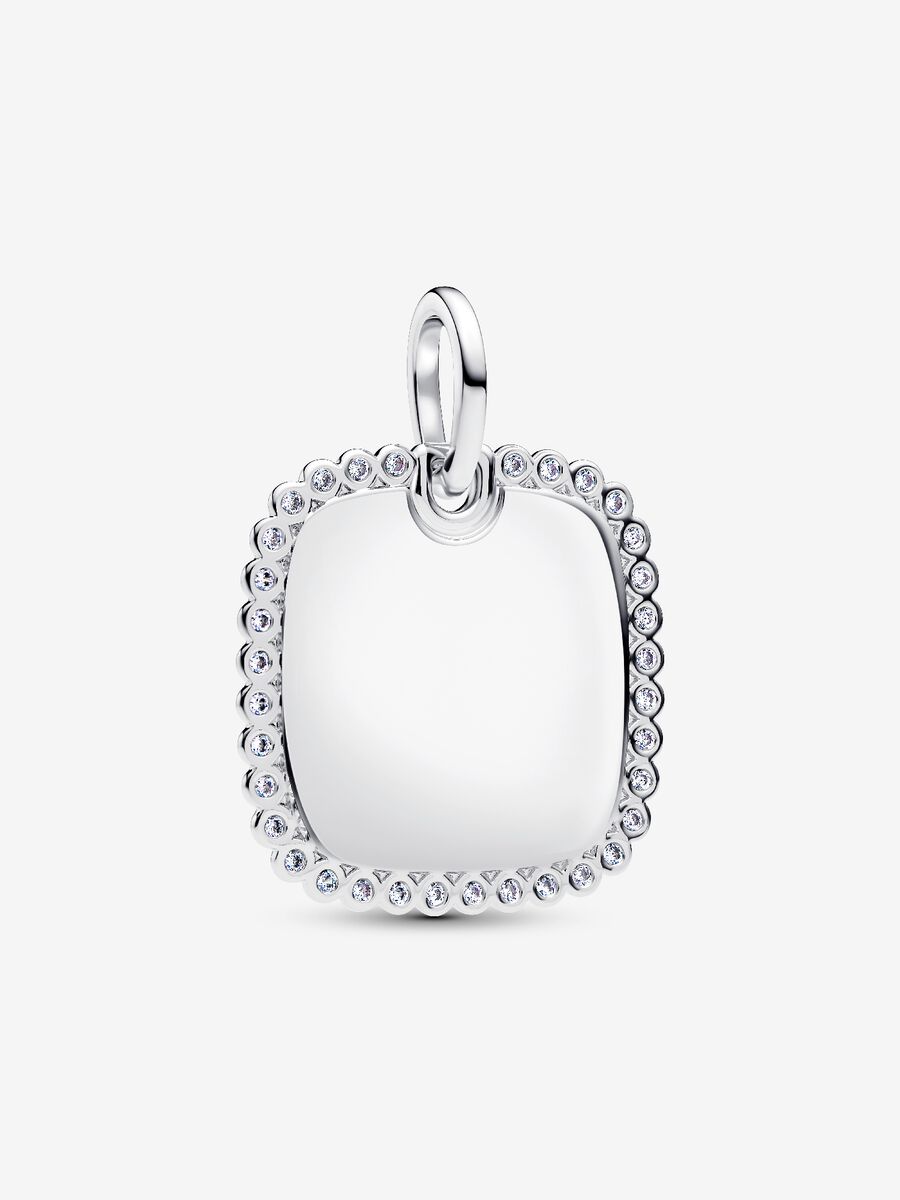 Charm Pandora Pendente Medaglia Quadrata Luminosa da incidere Argento Sterling 925