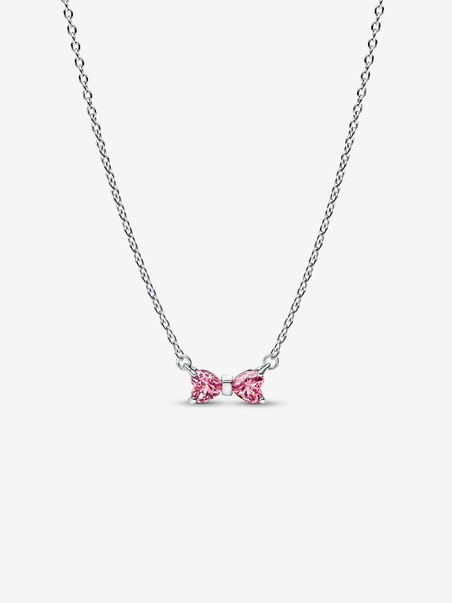 Collana Pandora Fiocco Luminoso Rosa Argento Sterling 925