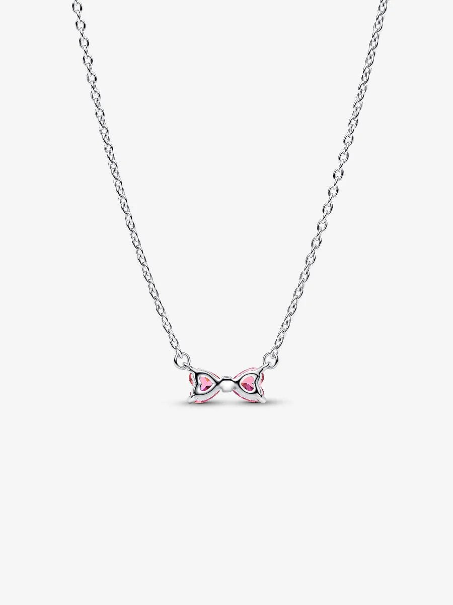 Collana Pandora Fiocco Luminoso Rosa Argento Sterling 925