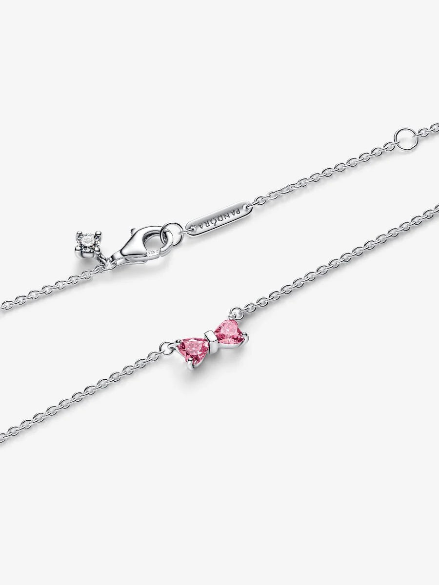 Collana Pandora Fiocco Luminoso Rosa Argento Sterling 925