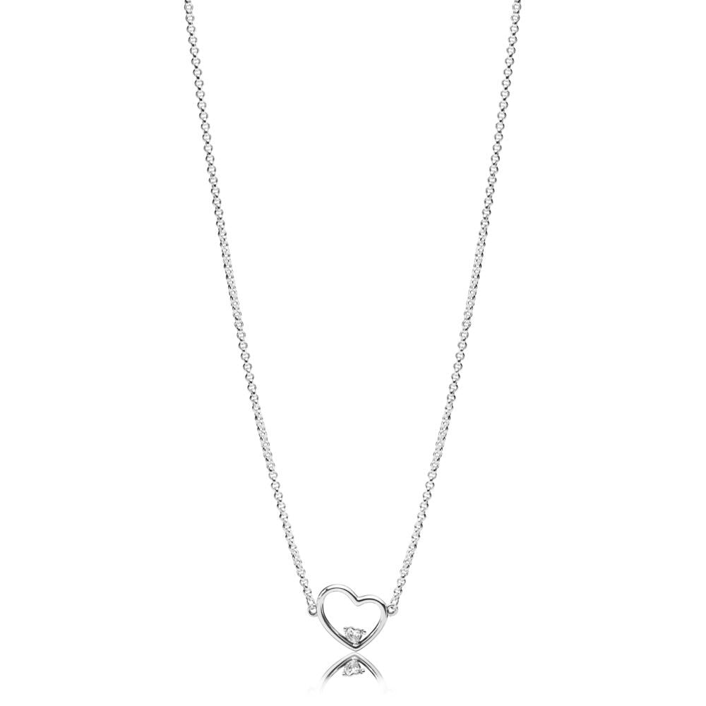 Collana Pandora con pendente Cuori Asimmetrici Luminosi 397797CZ-45