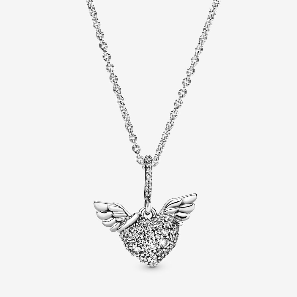 Pandora Angel Wings Necklace with Pavé Heart 398505C01-45