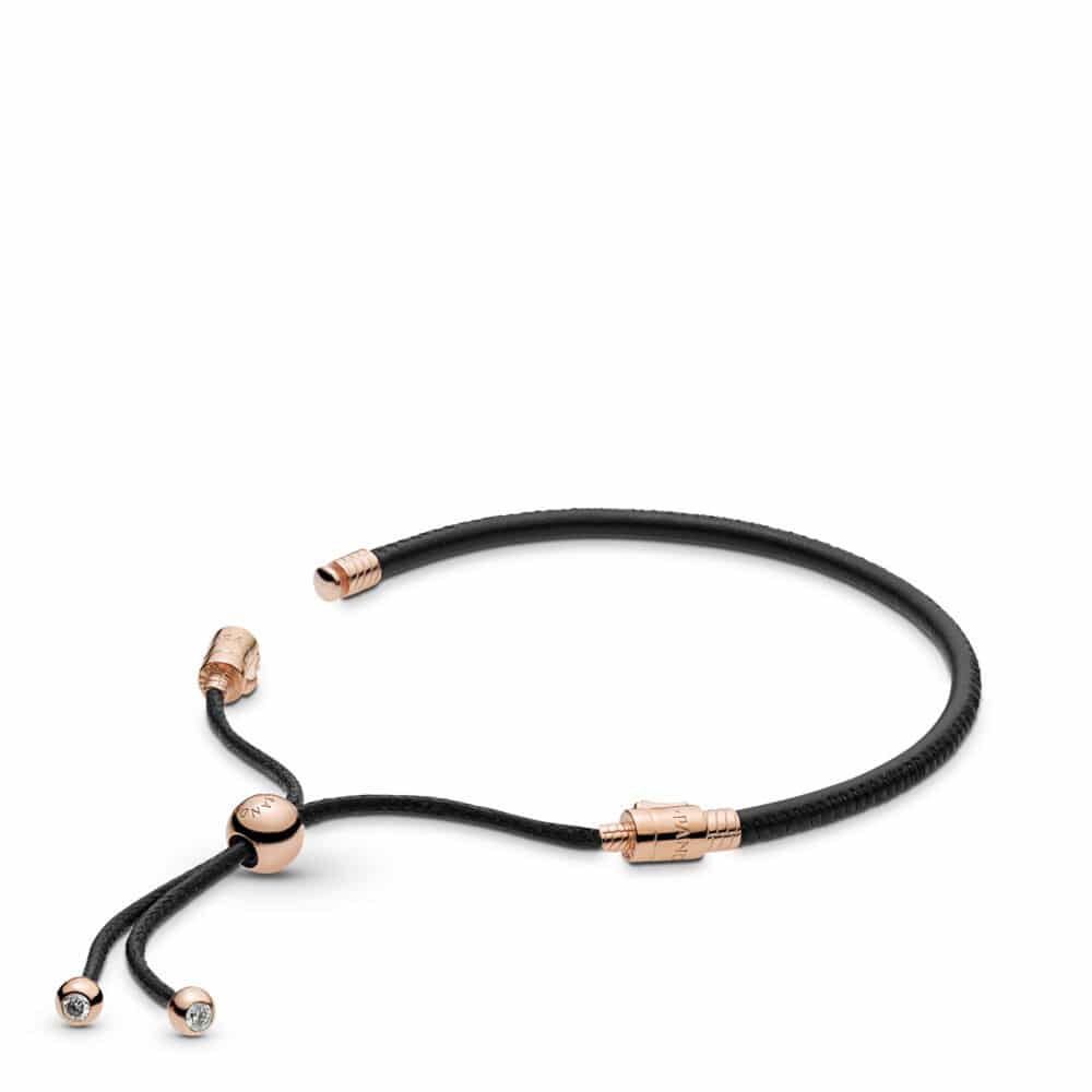 Bracciale Pandora Rose in Pelle Nera con Chiusura Scorrevole 588059CBK-2