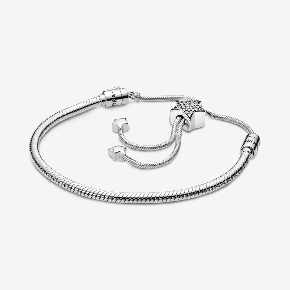 Bracciale Pandora maglia snake, stelle e pavé e chiusura regolabile 598528C01