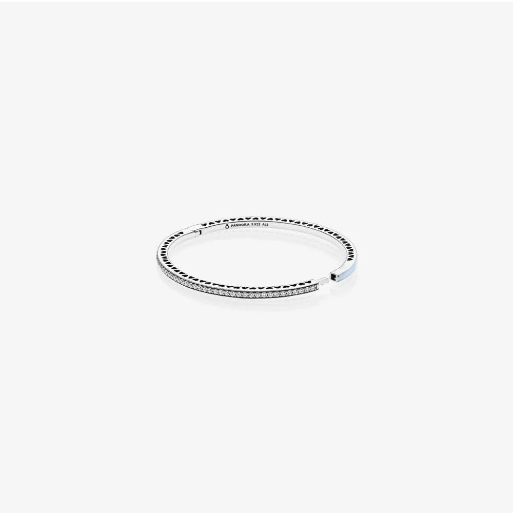 Bracciale Pandora Rigido in Argento, Zirconia Cubica e Smalto Celeste 590537EN131