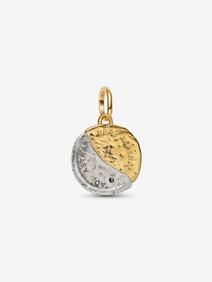 Charm Pandora Medallion Sole e Luna "Ad Astra Per Aspera" Argento Sterling 925, Placcatura in Oro 14k