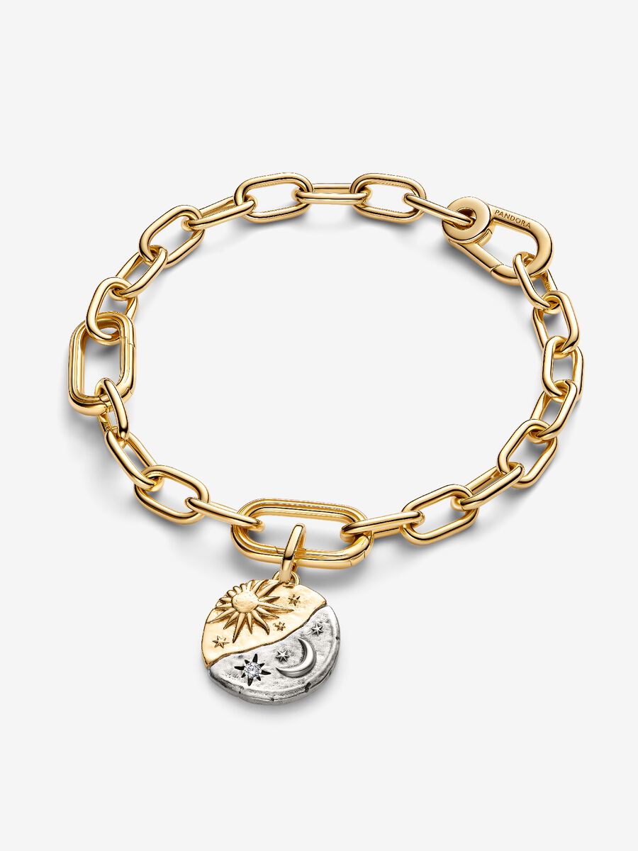 Charm Pandora Medallion Sole e Luna "Ad Astra Per Aspera" Argento Sterling 925, Placcatura in Oro 14k