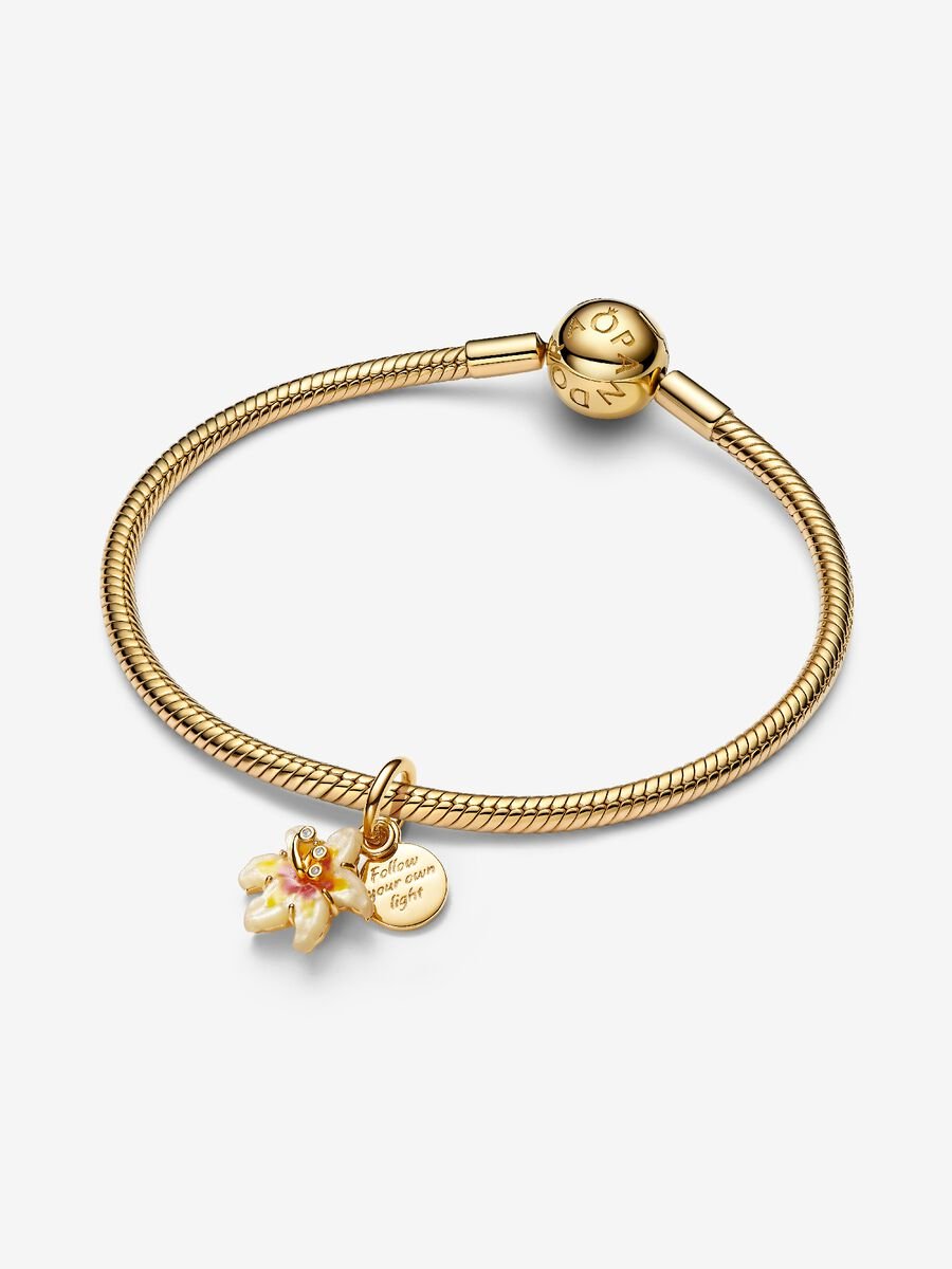 Charm Pandora Disney, Rapunzel, Fiore Magico che si illumina al buio Placcatura in Oro 14k