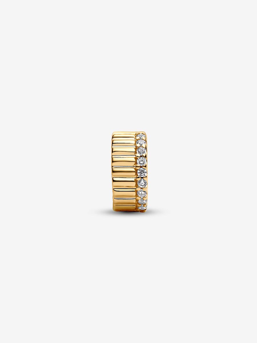 Charm Pandora Clip Rigata con Pietre Placcatura in Oro 14k
