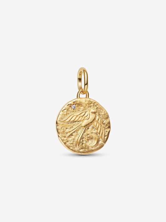 Charm Medallion Rondine "Dum Vita Est Spes Est" Placcatura in Oro 14k