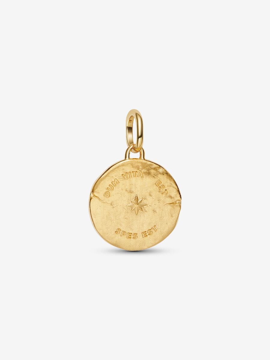Charm Medallion Rondine "Dum Vita Est Spes Est" Placcatura in Oro 14k