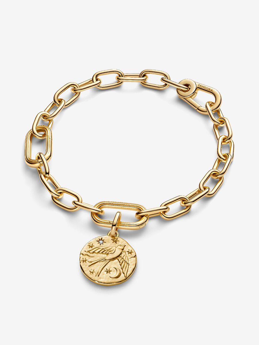 Charm Medallion Rondine "Dum Vita Est Spes Est" Placcatura in Oro 14k